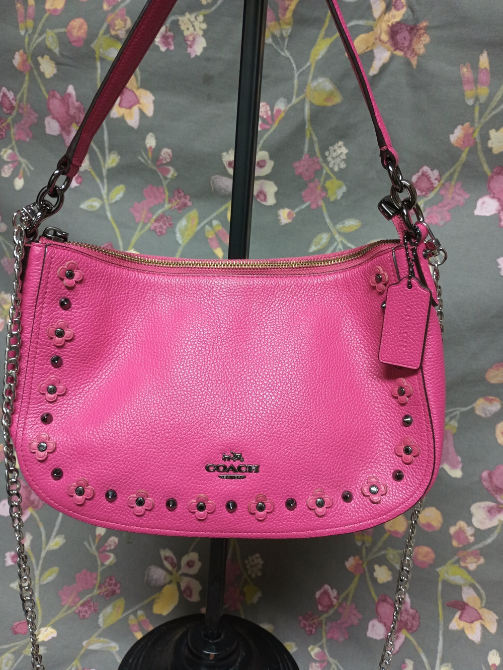 Coach Chelsea Crossbody In Floral Rivets Leather Dahlia Pink
